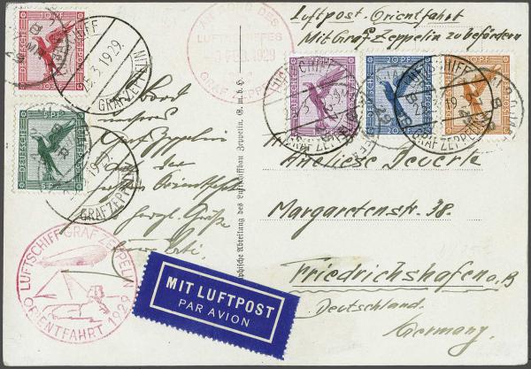 Lot 5037 - germany zeppelin mail -  Corinphila Auction AG Day 4- Europe & Overseas, Zeppelin-Mail, Die Sammlung Erivan (Part I), Schweiz & Liechtenstein