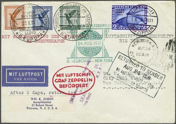 Lot 5084 - germany zeppelin mail -  Corinphila Auction AG Day 4- Europe & Overseas, Zeppelin-Mail, Die Sammlung Erivan (Part I), Schweiz & Liechtenstein