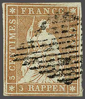 Lot 7428 - Switzerland Sitting Helvetia imperf. 'Strubel' -  Corinphila Auction AG Day 5- Schweiz - Die Sammlung Erivan (Teil 1), Die Sammlung Jack Luder (Teil 5), Schweiz & Liechtenstein