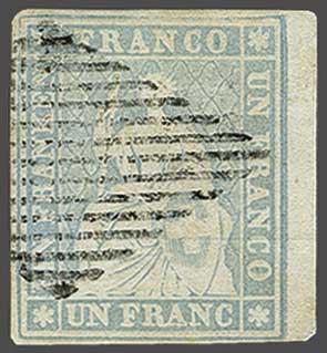 Lot 7447 - Switzerland Sitting Helvetia imperf. 'Strubel' -  Corinphila Auction AG Day 5- Schweiz - Die Sammlung Erivan (Teil 1), Die Sammlung Jack Luder (Teil 5), Schweiz & Liechtenstein