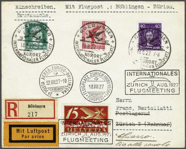 Lot 8345 - Switzerland airmail - Corinphila Auction AG Day 4- Europe & Overseas, Zeppelin-Mail, Die Sammlung Erivan (Part I), Schweiz & Liechtenstein Lot 8345 - Switzerland airmail - Corinphila Auction AG Day 4- Europe & Overseas, Zeppelin-Mail, Die Sammlung Erivan (Part I), Schweiz & Liechtenstein