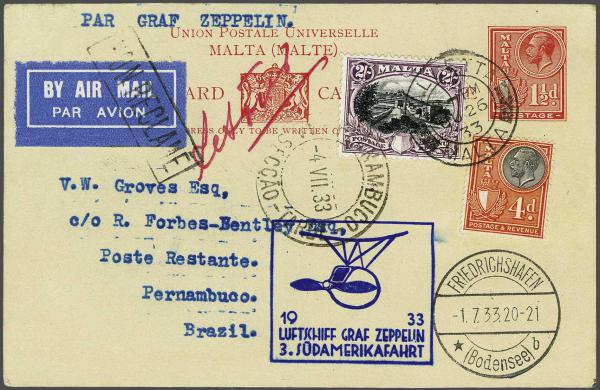 Lot 5151 - brit. colonies Malta -  Corinphila Auction AG Day 4- Europe & Overseas, Zeppelin-Mail, Die Sammlung Erivan (Part I), Schweiz & Liechtenstein