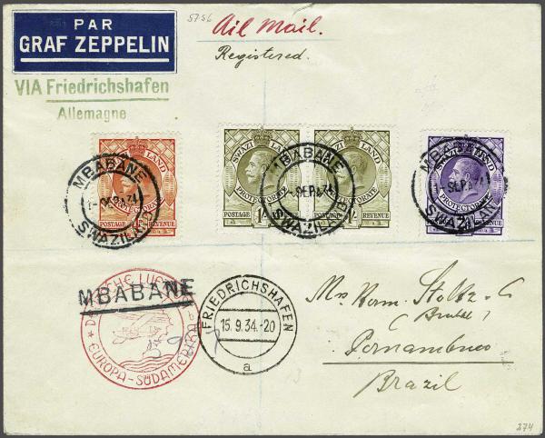 Lot 5155 - brit. colonies swaziland -  Corinphila Auction AG Day 4- Europe & Overseas, Zeppelin-Mail, Die Sammlung Erivan (Part I), Schweiz & Liechtenstein