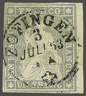 Lot 7450 - Switzerland Sitting Helvetia imperf. 'Strubel' -  Corinphila Auction AG Day 5- Schweiz - Die Sammlung Erivan (Teil 1), Die Sammlung Jack Luder (Teil 5), Schweiz & Liechtenstein