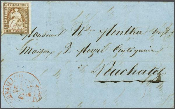 Lot 7442 - Switzerland Sitting Helvetia imperf. 'Strubel' -  Corinphila Auction AG Day 5- Schweiz - Die Sammlung Erivan (Teil 1), Die Sammlung Jack Luder (Teil 5), Schweiz & Liechtenstein