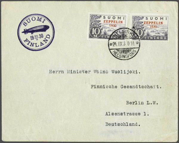 Lot 5076 - europe finland -  Corinphila Auction AG Day 4- Europe & Overseas, Zeppelin-Mail, Die Sammlung Erivan (Part I), Schweiz & Liechtenstein