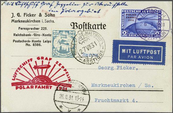 Lot 5082 - germany zeppelin mail -  Corinphila Auction AG Day 4- Europe & Overseas, Zeppelin-Mail, Die Sammlung Erivan (Part I), Schweiz & Liechtenstein