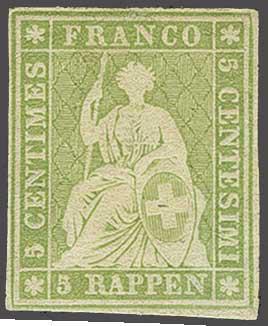 Lot 7426 - Switzerland Sitting Helvetia imperf. 'Strubel' -  Corinphila Auction AG Day 5- Schweiz - Die Sammlung Erivan (Teil 1), Die Sammlung Jack Luder (Teil 5), Schweiz & Liechtenstein