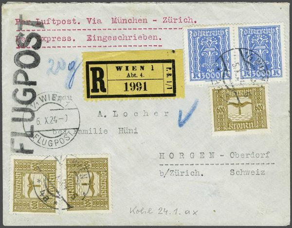 Lot 8318 - Switzerland airmail -  Corinphila Auction AG Day 4- Europe & Overseas, Zeppelin-Mail, Die Sammlung Erivan (Part I), Schweiz & Liechtenstein
