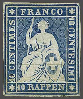 Lot 7430 - Switzerland Sitting Helvetia imperf. 'Strubel' -  Corinphila Auction AG Day 5- Schweiz - Die Sammlung Erivan (Teil 1), Die Sammlung Jack Luder (Teil 5), Schweiz & Liechtenstein