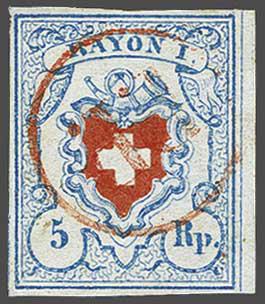 Lot 7406 - Switzerland rayon i light blue -  Corinphila Auction AG Day 5- Schweiz - Die Sammlung Erivan (Teil 1), Die Sammlung Jack Luder (Teil 5), Schweiz & Liechtenstein