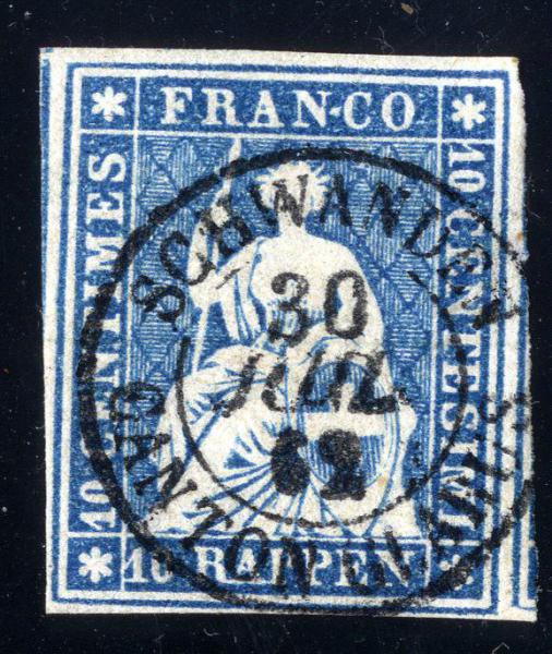 Lot 8765 - Switzerland Sitting Helvetia imperf. 'Strubel' -  Corinphila Auction AG Auction  321 - 332 Altschweiz, Schweiz Bundespost – Seltene Frankaturen 1849–1854  - Day 6